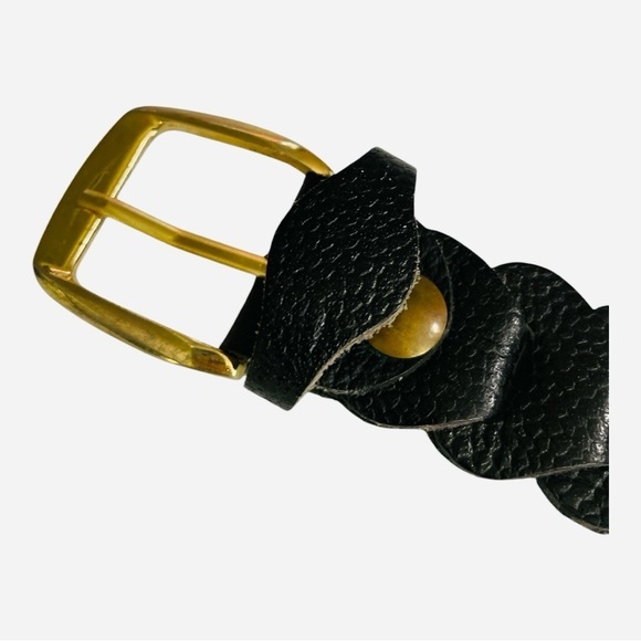 Linked Boho Black Braided Leather Belt with Gold Buckle - Picture 6 of 12